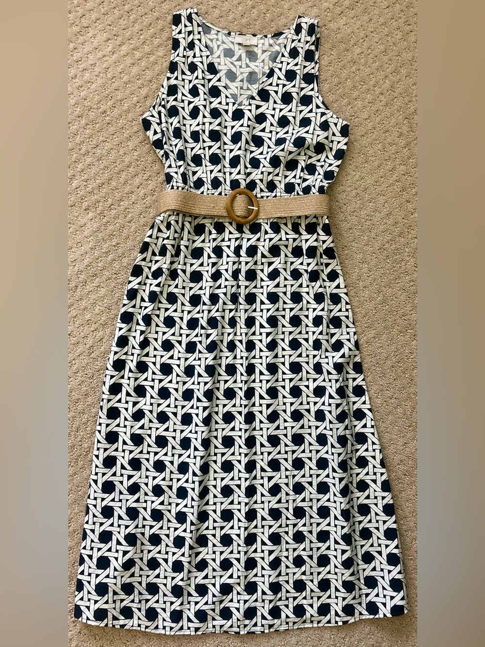 LOFT Navy and White Geometric Maxi Dress